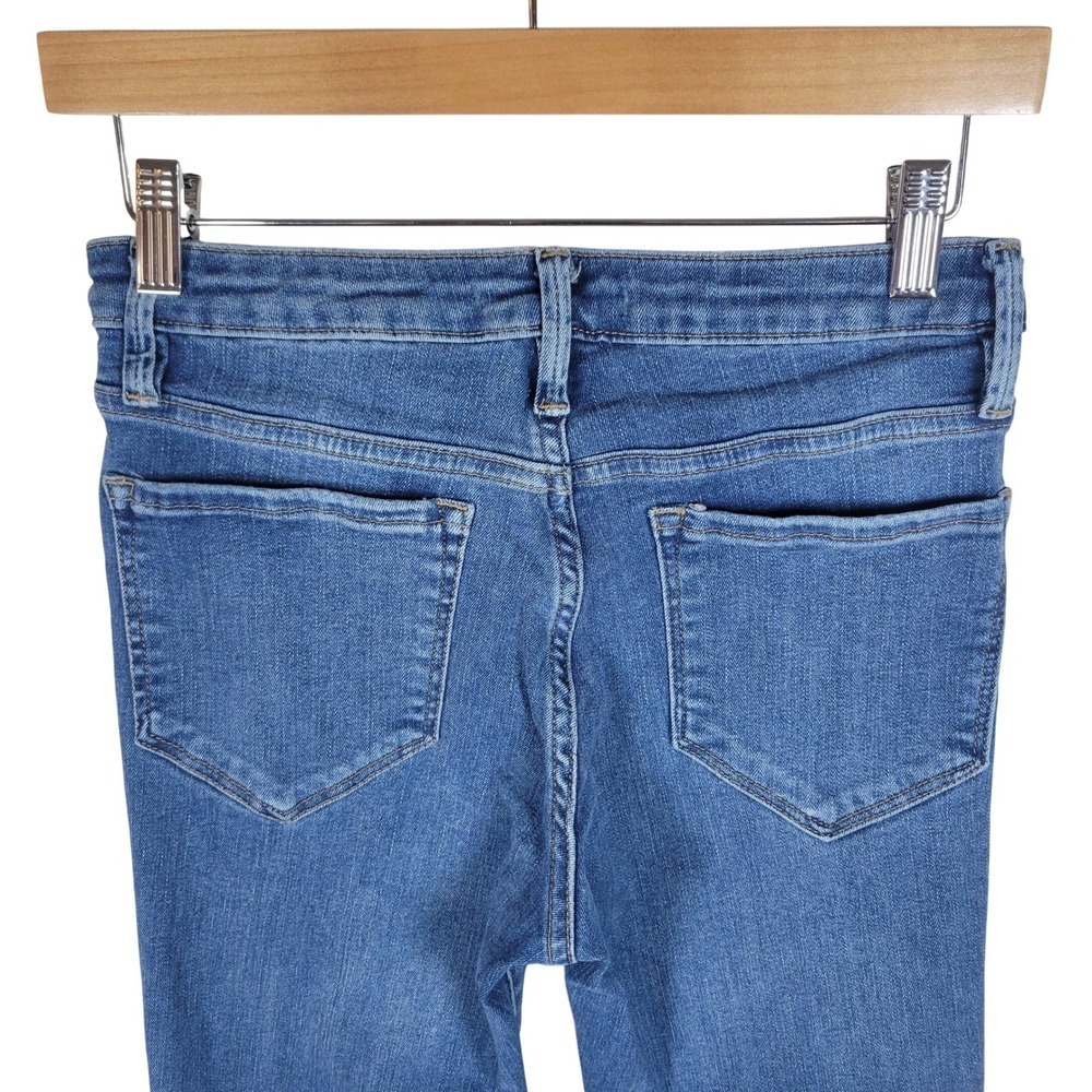 Free People Wide Leg Frayed Hem Jeans 27 Boho Mid Rise Ankle Denim Blue - Picture 9 of 9